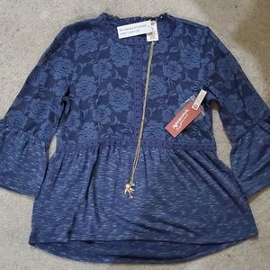Girls  sz 10/12 medium peplum bell sleeve lace top